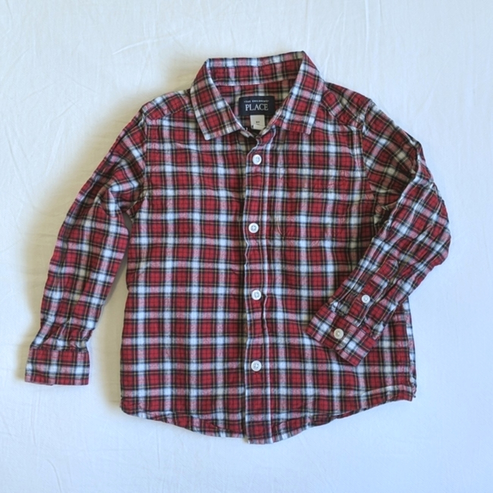 children's place holiday plaid button down collared shirt 3T toddler boys